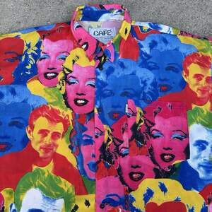 Vintage 80s Cafe Marilyn Monroe James Dean Short Sleeve Button Up Shirt XL/XXL